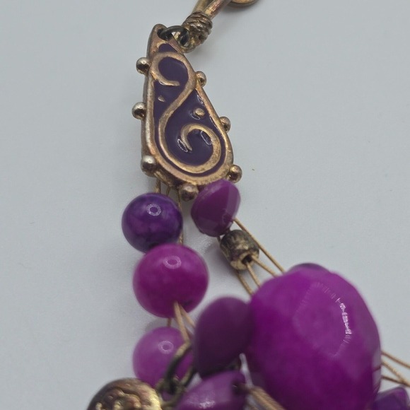 Chicos Purple Beaded Necklace Gold Tone Whimsigoth Boho - Picture 5 of 10